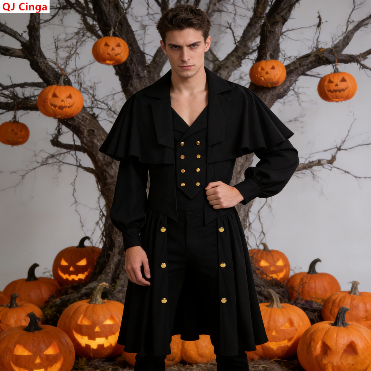Vintage Trench Coat - Vintage Gothic-style Men's Black Trench Coat,