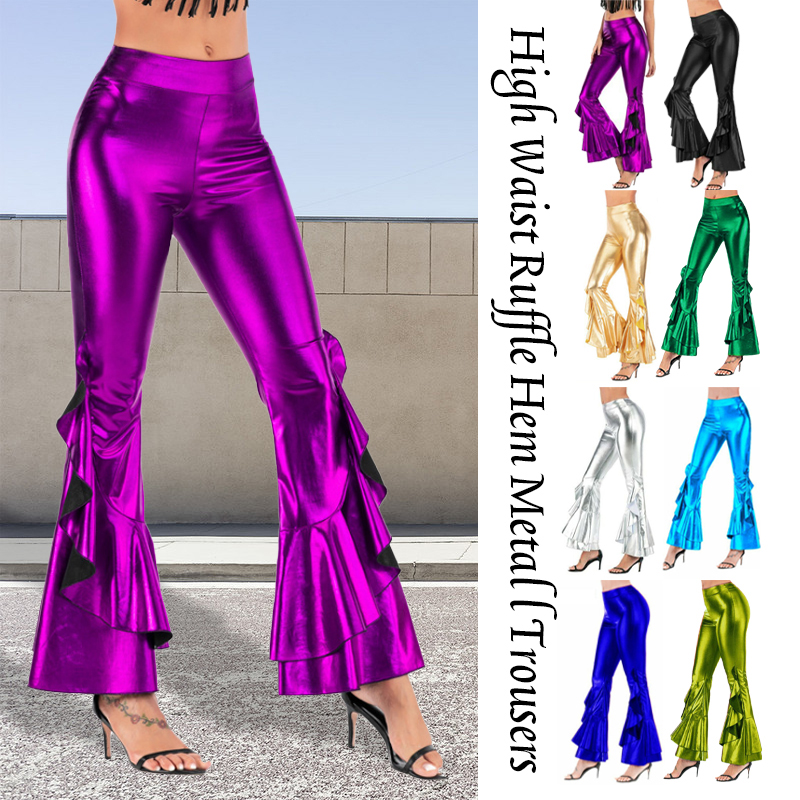 Phụ Nữ Sáng Bóng Loe Quần Lase - đánh giá và giá Wide Leg Trouser 70S